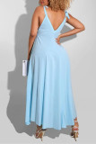 Yellow Sexy Casual Solid Backless V Neck Sling Dress