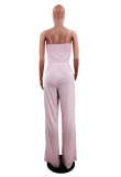 Baby Blue Sweet Solid Patchwork Strapless Regular Jumpsuits
