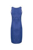 Blue Europe and America Sleeveless Slip Slim Dress Knee-Length Solid chain Dresses