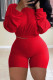 Red Fashion Casual Solid Basic O Neck Plus Size Set