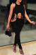 Black Sexy Solid Patchwork O Neck Sleeveless Two Pieces