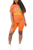 Black Fashion Casual Letter Print Two Piece Suits Straight Short Sleeve Two Pieces