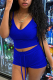 Blue Sexy Solid Patchwork Spaghetti Strap Sleeveless Two Pieces