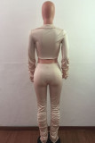 Yellow OL Solid Draped crop top Boot Cut Long Sleeve Two Pieces