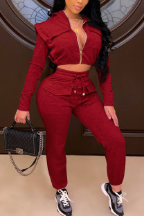 Red Fashion Solid Patchwork Long Sleeve Two Pieces