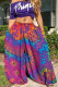 rose red Pink rose red colour Drawstring Mid Patchwork Print Loose Pants Bottoms