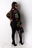 Leopard print adult Casual Fashion Camouflage Print Two Piece Suits Leopard Ribbon pencil Long Sleeve T