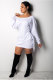 White Sexy Fashion One Shoulder Long Sleeves One word collar Hip skirt skirt backless eyelet bandage Club
