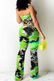 Red Fashion Sexy Print Backless Strapless Sleeveless Two Pieces