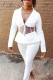 White Casual Solid Patchwork V Neck Long Sleeve Two Pieces