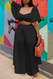 Pink Fashion Casual Solid Basic Square Collar Short Sleeve Two Pieces