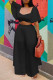 Black Fashion Casual Solid Basic Square Collar Short Sleeve Two Pieces