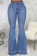 Blue Sexy Solid Ripped High Waist Boot Cut Denim