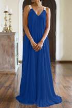 The cowboy blue Casual Solid Patchwork Spaghetti Strap Cake Skirt Dresses