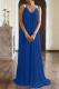 The cowboy blue Casual Solid Patchwork Spaghetti Strap Cake Skirt Dresses