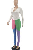 White Active Casual Patchwork Solid asymmetrical pencil Long Sleeve Two Pieces