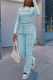 Sky Blue Casual Print Letter Turtleneck Long Sleeve Two Pieces