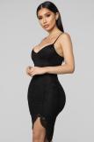Red Sexy Fashion Spaghetti Strap Sleeveless Slip Asymmetrical Knee-Length asymmetrical Solid P