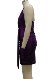 Blue Sexy Solid Patchwork Spaghetti Strap Pencil Skirt Dresses