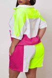 purple Fashion Casual adult Ma'am Turndown Collar Patchwork Zippered Two Piece Suits Zipper Plus Size