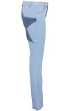 Light Blue Denim Button Fly Zipper Fly High washing Patchwork Zippered Boot Cut Pants 