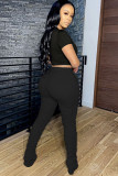 Black Fashion Sexy adult Ma'am Letter Two Piece Suits pencil Short Sleeve Two Pieces