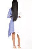 Blue Sexy Fashion Cap Sleeve Short Sleeves V Neck Asymmetrical Knee-Length Print asymmetrical P
