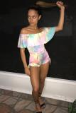multicolor Fashion Sexy Hollow bandage Ruffled one word collar Rompers
