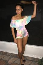 multicolor Fashion Sexy Hollow bandage Ruffled one word collar Rompers