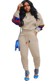 Apricot Casual Camouflage Print Two Piece Suits Patchwork pencil Long Sleeve