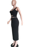 Black Fashion Celebrities Solid Two Piece Suits pencil Sleeveless Two Pieces