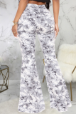 White Casual Print Patchwork High Waist Boot Cut Denim Jeans