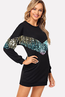 Black O Neck Gradient Geometric Sequin Others Long Sleeve Sweats & Hoodies