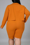 Purple Casual Solid Patchwork Turn-back Collar Plus Size Two Pieces
