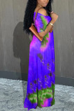 Sky Blue Milk. Fashion adult Ma'am Street Cap Sleeve Short Sleeves V Neck Pencil Dress Floor-Length Tie and dye Dresses