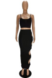 Rose Red Sexy Solid Ripped Backless Burn-out Spaghetti Strap Sleeveless Two Pieces