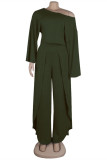 Pink Fashion Casual Solid Patchwork Slit Oblique Collar Long Sleeve Two Pieces