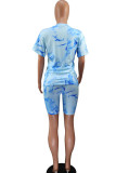 Green Fashion Casual adult Ma'am Patchwork Print Tie Dye Two Piece Suits Straight Short Sleeve Two Pieces