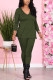 Army Green Fashion Sexy Adult Solid Patchwork V Neck Long Sleeve Regular Sleeve Regular Two Pieces