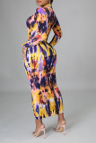 Blue Sexy Print Patchwork Half A Turtleneck Pencil Skirt Dresses