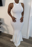 Black Lightly cooked Sleeveless O neck Swagger Floor-Length Solid Dresses
