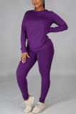 Red Casual Solid Basic O Neck Long Sleeve Two Pieces