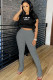 Grey Fashion Sexy adult Ma'am Letter Two Piece Suits pencil Short Sleeve Two Pieces
