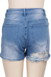 Blue Fashion Casual Solid Ripped Mid Waist Regular Jeans