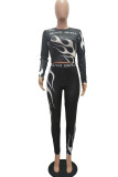 rose red Fashion Casual Adult Milk Fiber Print Patchwork O Neck Long Sleeve Regular Sleeve Short Two Pieces