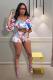 White Sexy Fashion ruffle Print Two Piece Suits asymmetrical Floral crop top Regular Three Quart