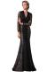 Black adult Celebrities Fashion Cap Sleeve Long Sleeves V Neck A-Line Floor-Length Solid lace pe