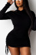 Black Sexy Solid Patchwork Fold Hooded Collar Long Sleeve Mini Pencil Skirt Dresses