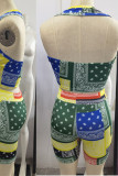 Red Sexy Print Hollowed Out Patchwork Halter Sleeveless Two Pieces