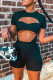 Black Casual Solid Patchwork Strapless Short Sleeve Two Pieces